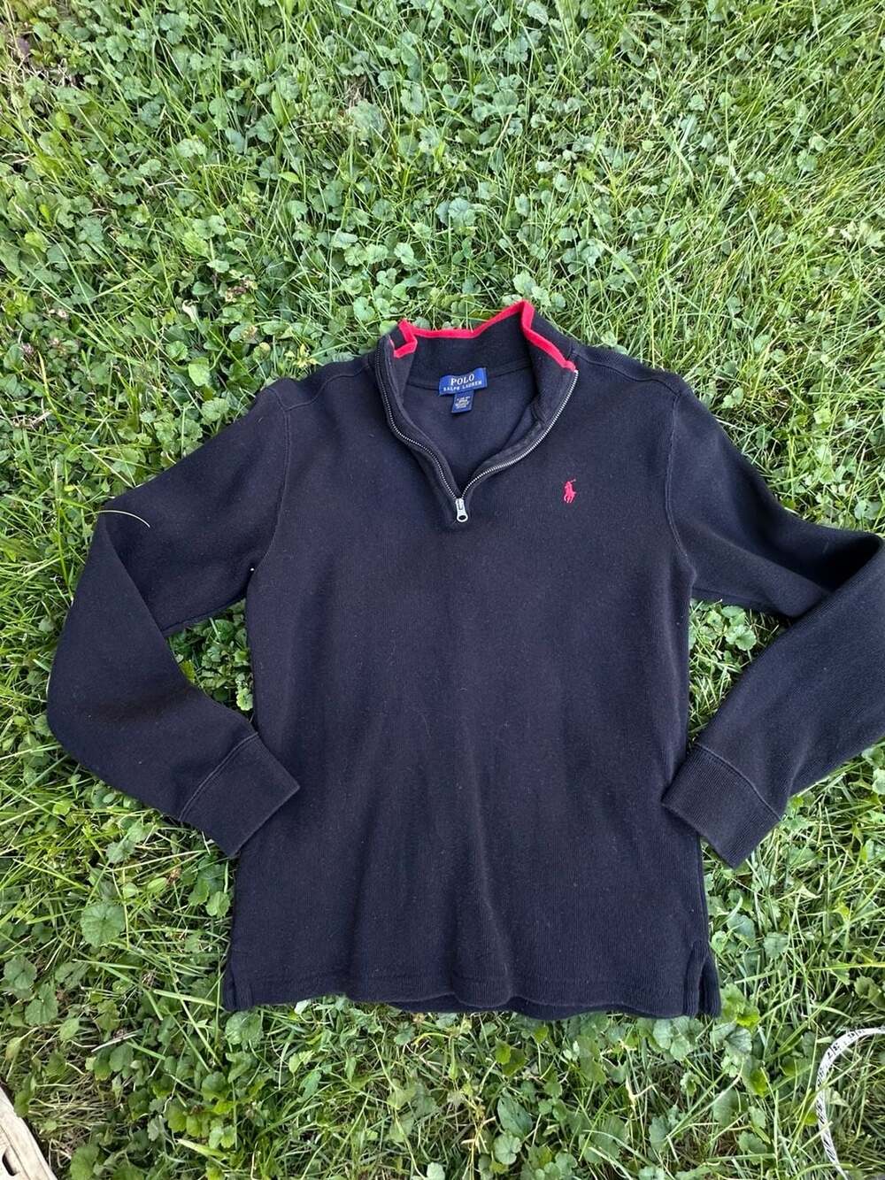 Polo Ralph Lauren Quarter Zip Sweater Size L 14-16 Black Red Cotton